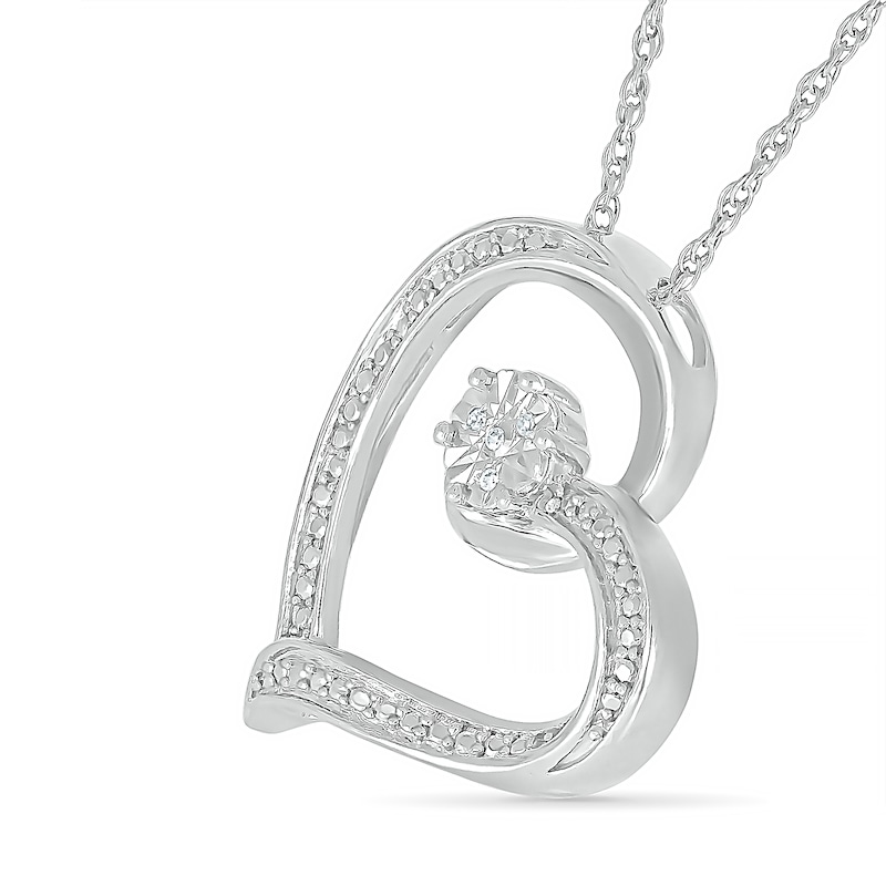 Main Image 2 of Diamond Accent Tilted Heart Pendant in Sterling Silver