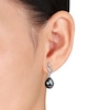 Thumbnail Image 2 of 9.0-9.5mm Baroque Black Tahitian Cultured Pearl and 0.11 CT. T.W. Diamond Open Flame Drop Earrings in 10K White Gold