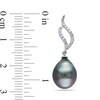 Thumbnail Image 3 of 9.0-9.5mm Baroque Black Tahitian Cultured Pearl and 0.11 CT. T.W. Diamond Open Flame Drop Earrings in 10K White Gold