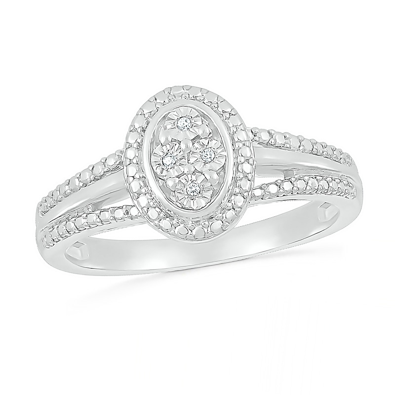 Composite Oval Diamond Accent Split Shank Ring in Sterling Silver|Peoples Jewellers