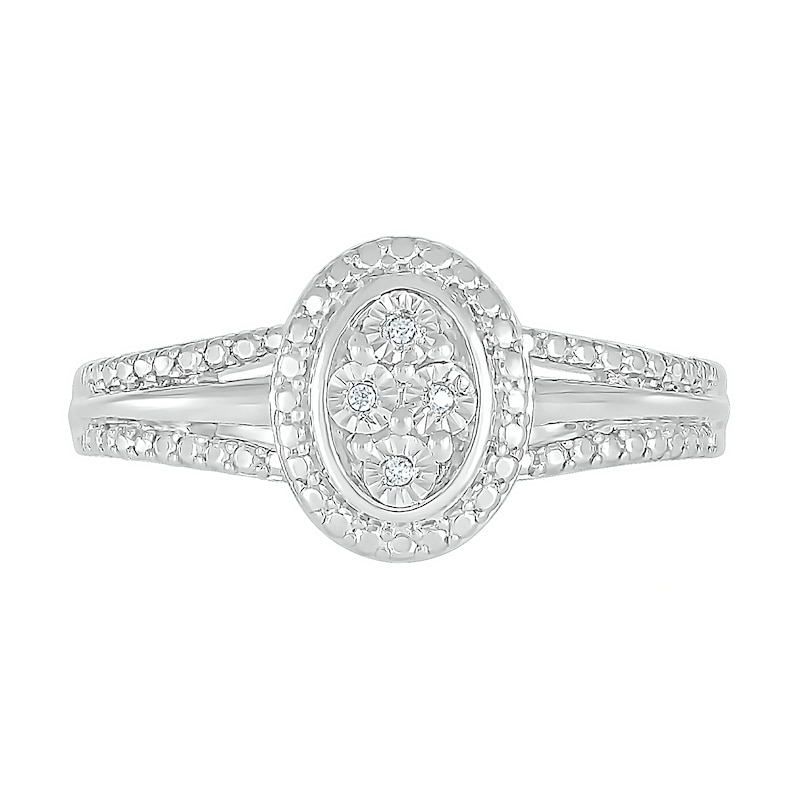 Composite Oval Diamond Accent Split Shank Ring in Sterling Silver