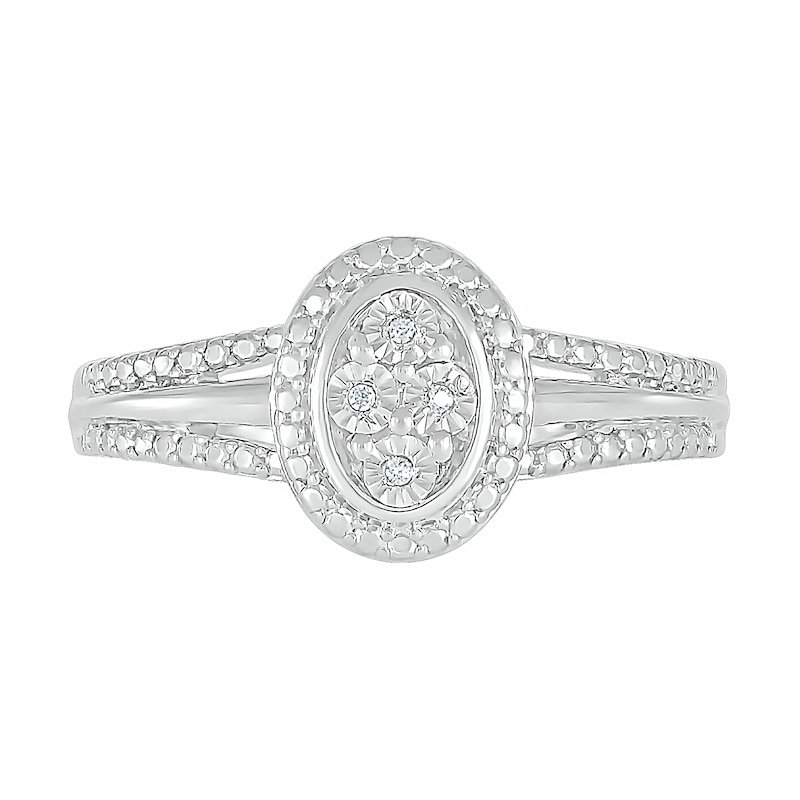 Composite Oval Diamond Accent Split Shank Ring in Sterling Silver