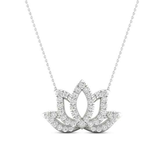 By Women for Women 0.10 CT. T.W. Diamond Lotus Flower Necklace in Sterling Silver
