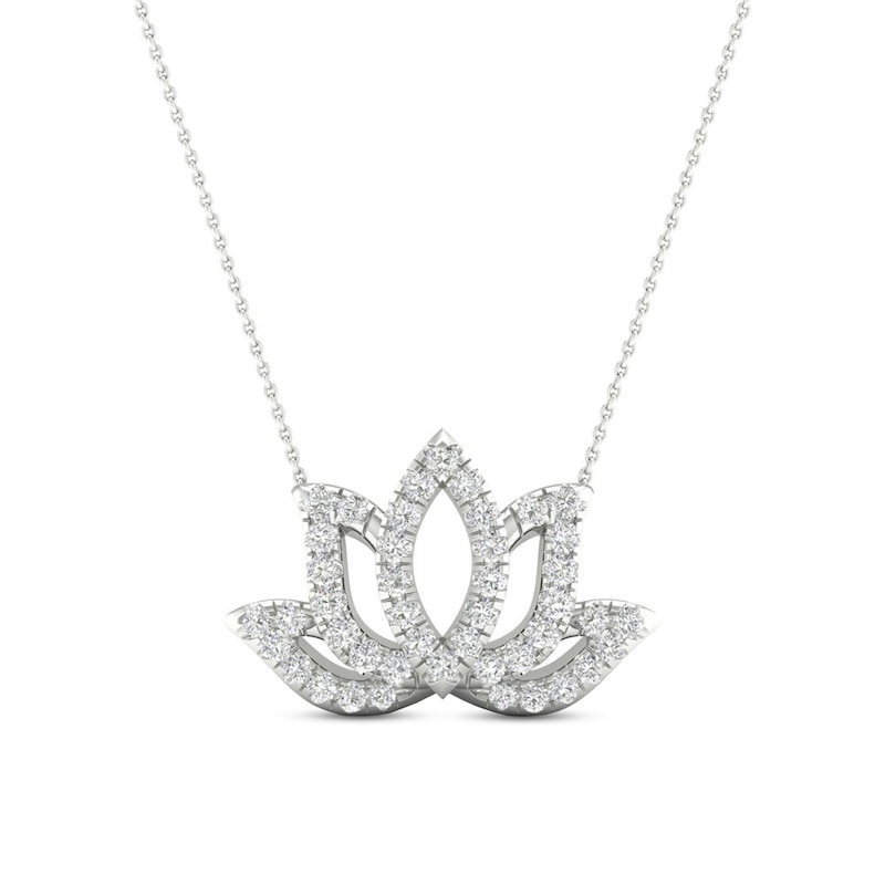 By Women for Women 0.10 CT. T.W. Diamond Lotus Flower Necklace in Sterling Silver