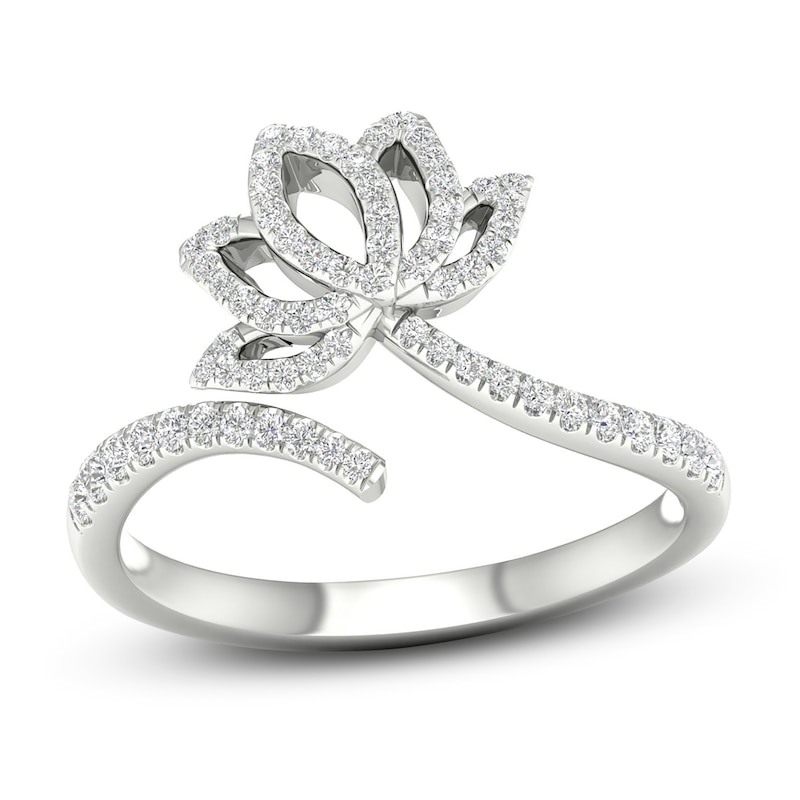 By Women for Women 0.25 CT. T.W. Diamond Lotus Flower Open Ring in 10K White Gold - Size 7|Peoples Jewellers