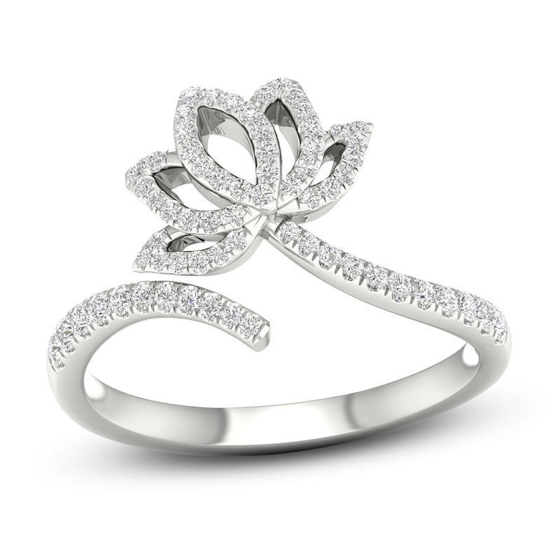 By Women for Women 0.25 CT. T.W. Diamond Lotus Flower Open Ring in 10K White Gold - Size 7