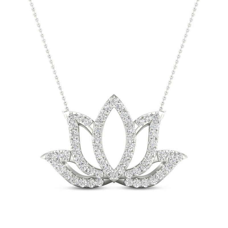 By Women for Women 0.25 CT. T.W. Diamond Lotus Flower Necklace in 10K White Gold|Peoples Jewellers