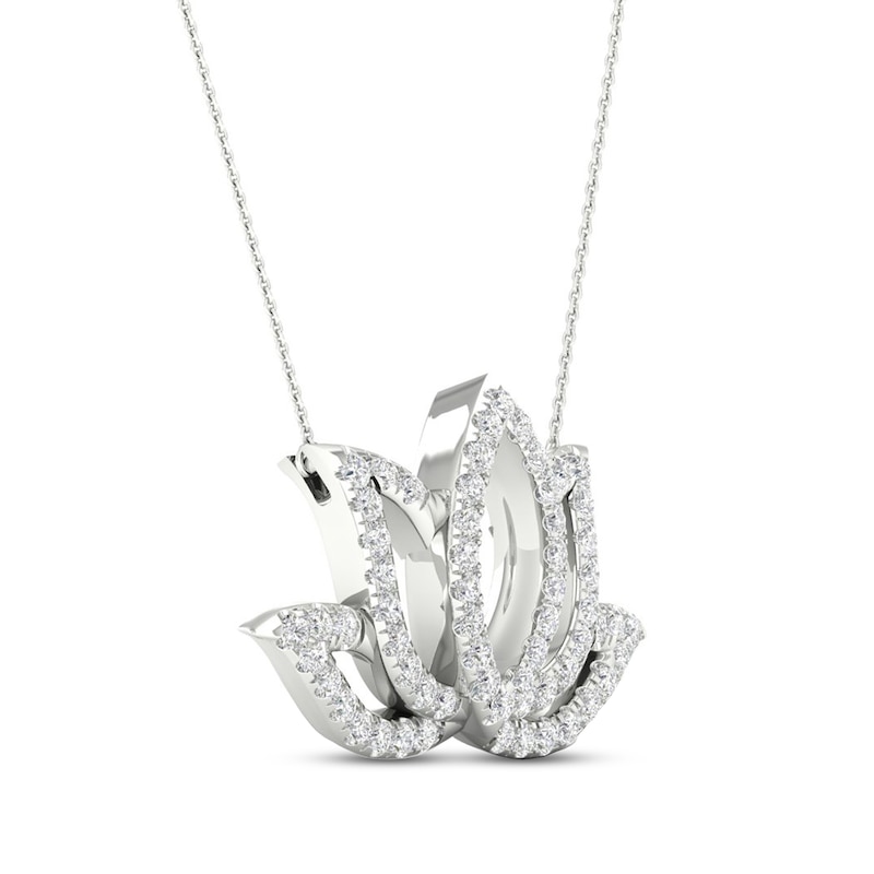 By Women for Women 0.25 CT. T.W. Diamond Lotus Flower Necklace in 10K White Gold|Peoples Jewellers