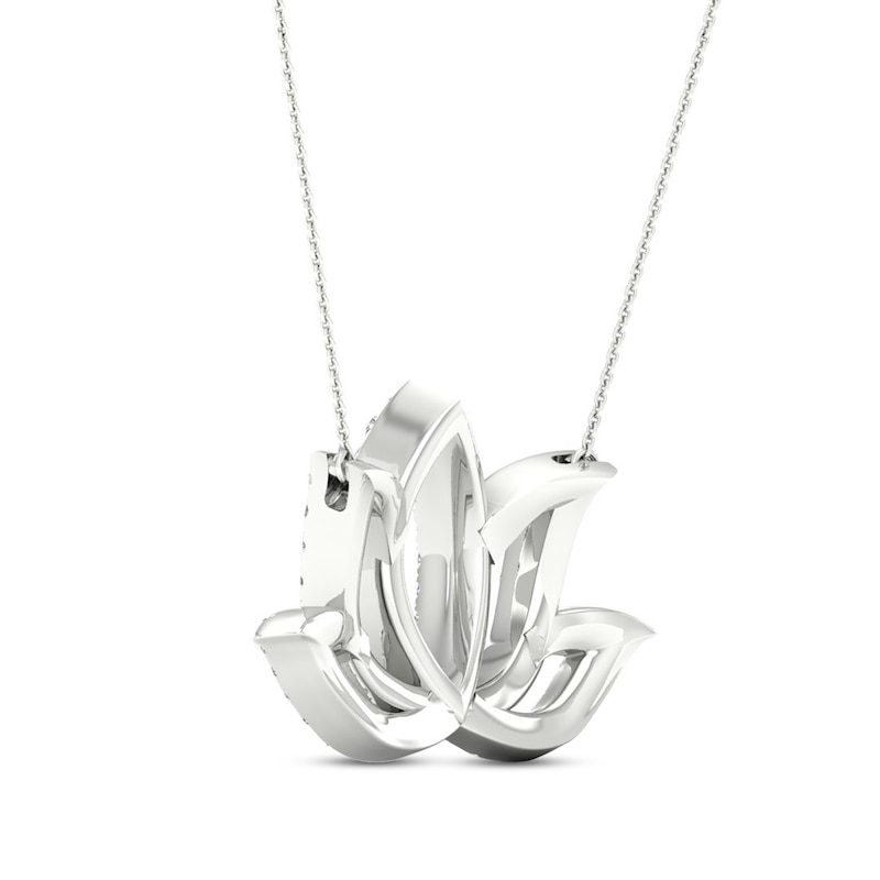 By Women for Women 0.25 CT. T.W. Diamond Lotus Flower Necklace in 10K White Gold|Peoples Jewellers