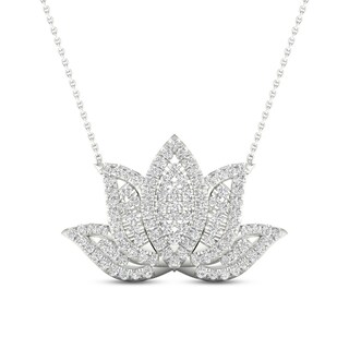 By Women for Women 0.33 CT. T.W. Diamond Lotus Flower Necklace in 10K White Gold