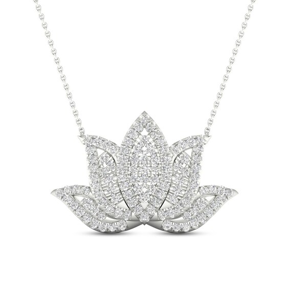By Women for Women 0.33 CT. T.W. Diamond Lotus Flower Necklace in 10K White Gold