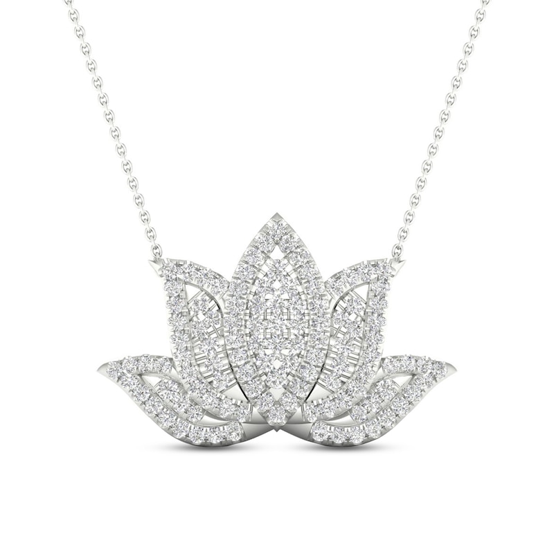 By Women for Women 0.33 CT. T.W. Diamond Lotus Flower Necklace in 10K White Gold