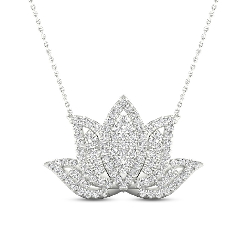 By Women for Women 0.33 CT. T.W. Diamond Lotus Flower Necklace in 10K White Gold