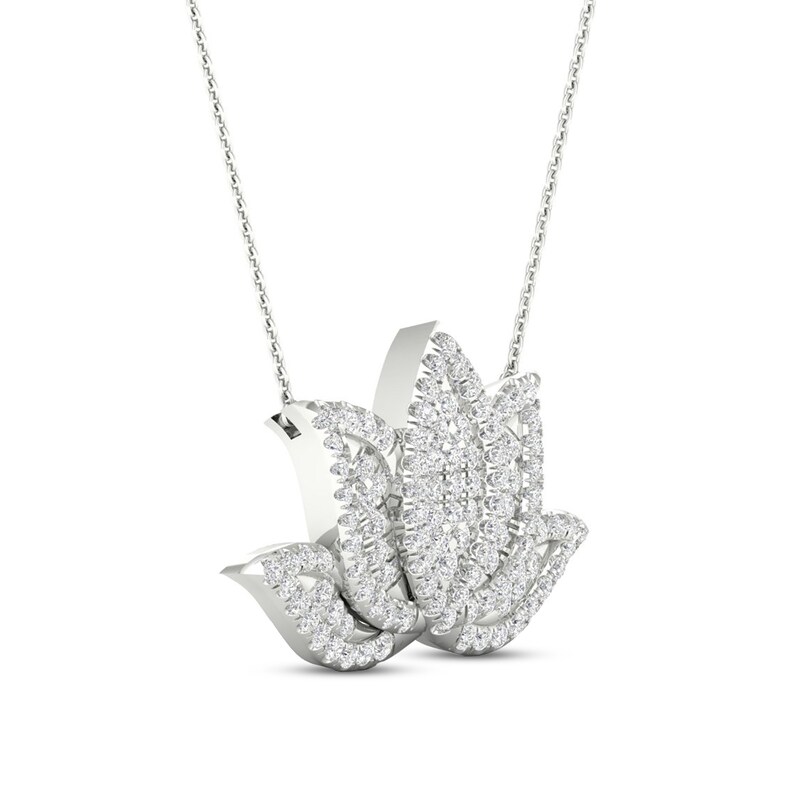 By Women for Women 0.33 CT. T.W. Diamond Lotus Flower Necklace in 10K White Gold|Peoples Jewellers