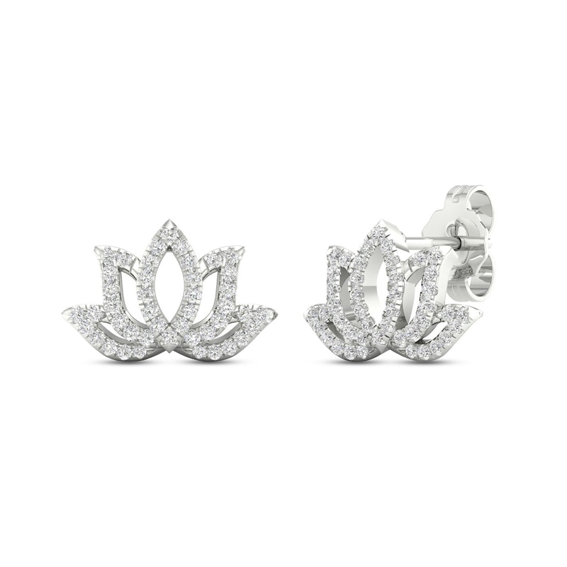 By Women for Women 0.25 CT. T.W. Diamond Lotus Flower Stud Earrings in 10K White Gold|Peoples Jewellers