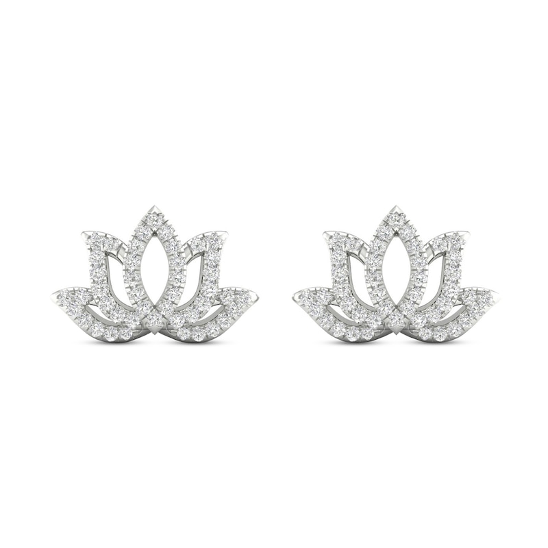 Main Image 2 of By Women for Women 0.25 CT. T.W. Diamond Lotus Flower Stud Earrings in 10K White Gold