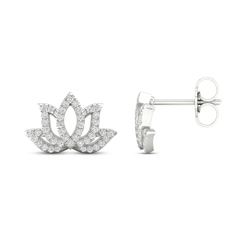 Main Image 3 of By Women for Women 0.25 CT. T.W. Diamond Lotus Flower Stud Earrings in 10K White Gold