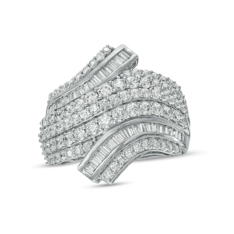 2.00 CT. T.W. Baguette and Round Diamond Multi-Row Bypass Ring in 10K White Gold|Peoples Jewellers