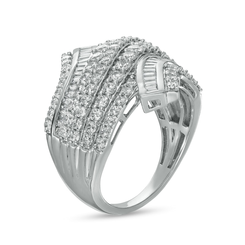 2.00 CT. T.W. Baguette and Round Diamond Multi-Row Bypass Ring in 10K White Gold