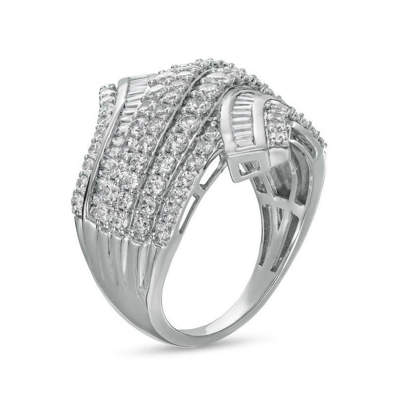 2.00 CT. T.W. Baguette and Round Diamond Multi-Row Bypass Ring in 10K White Gold