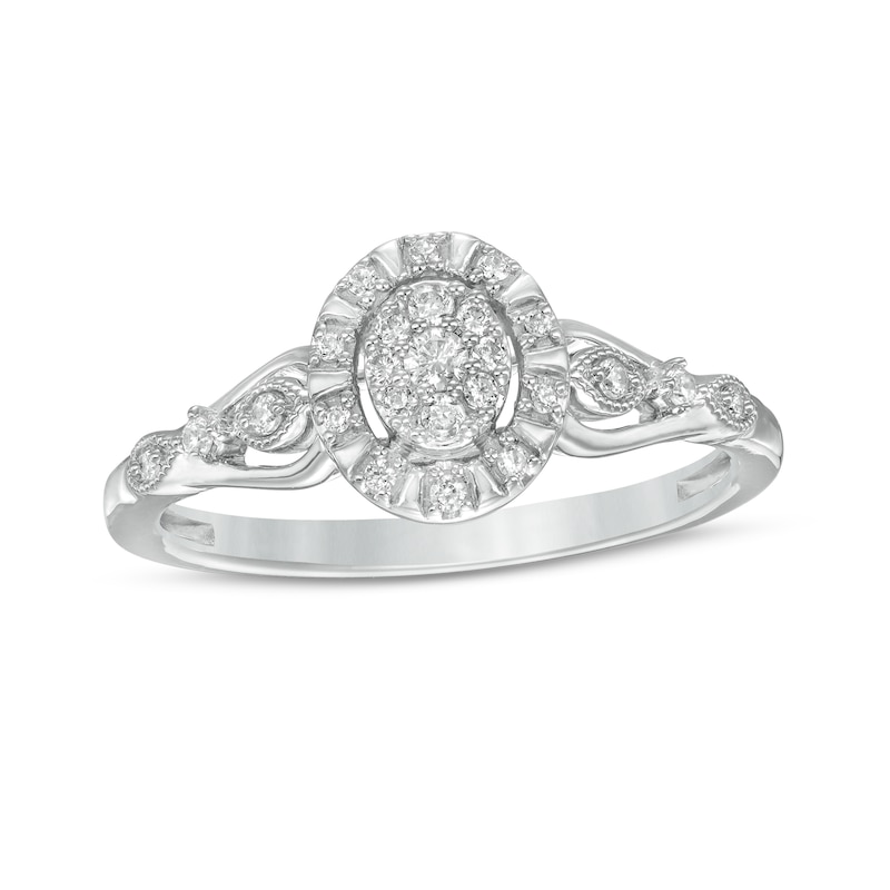 0.16 CT. T.W. Composite Oval Diamond Frame Vintage-Style Promise Ring in 10K White Gold|Peoples Jewellers