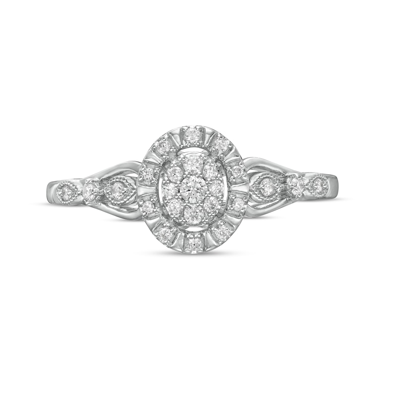 Main Image 4 of 0.16 CT. T.W. Composite Oval Diamond Frame Vintage-Style Promise Ring in 10K White Gold