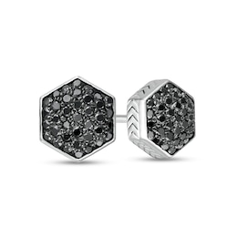 Vera Wang Men 0.37 CT. T.W. Hexagonal Black Multi-Diamond Stud Earrings in Sterling Silver and Black Ruthenium