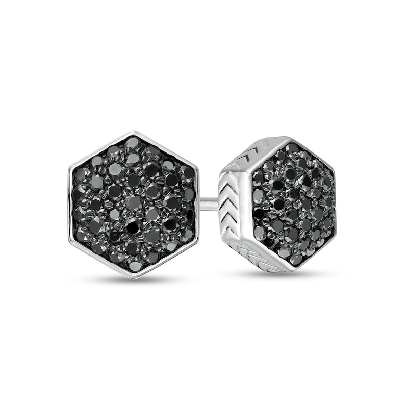 Vera Wang Men 0.37 CT. T.W. Hexagonal Black Multi-Diamond Stud Earrings in Sterling Silver and Black Ruthenium|Peoples Jewellers
