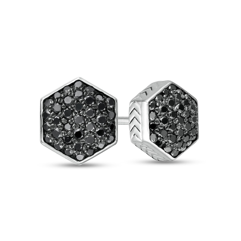 Main Image 1 of Vera Wang Men 0.37 CT. T.W. Hexagonal Black Multi-Diamond Stud Earrings in Sterling Silver and Black Ruthenium