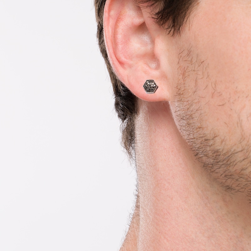 Main Image 2 of Vera Wang Men 0.37 CT. T.W. Hexagonal Black Multi-Diamond Stud Earrings in Sterling Silver and Black Ruthenium