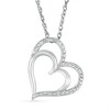Diamond Accent Tilted Double Heart Outline Pendant in Sterling Silver