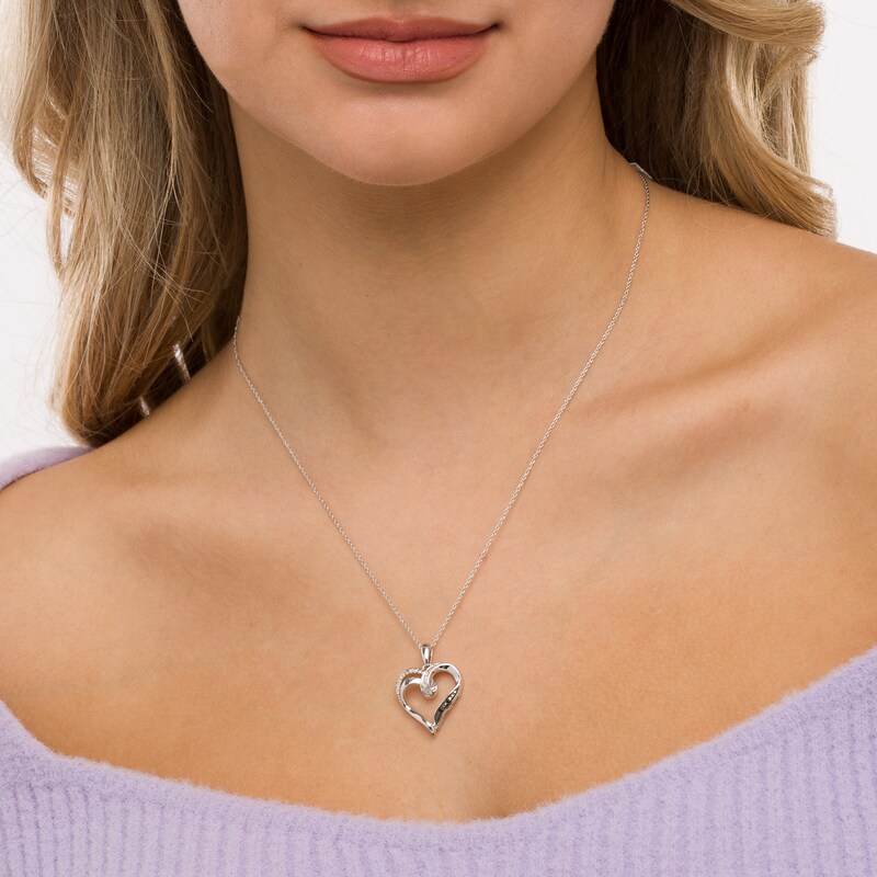 Main Image 2 of Black Enhanced and White Diamond Accent Heart Pendant in Sterling Silver