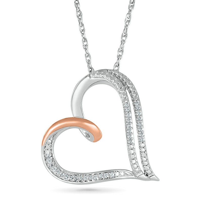 0.065 CT. T.W. Diamond Double Row Heart Pendant in Sterling Silver and 10K Rose Gold