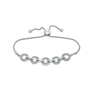 Diamond Accent Alternating Link Bolo Bracelet in Sterling Silver – 9.5"