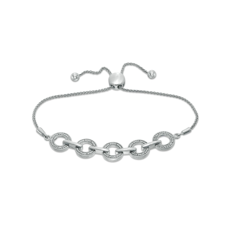 Diamond Accent Alternating Link Bolo Bracelet in Sterling Silver – 9.5"|Peoples Jewellers