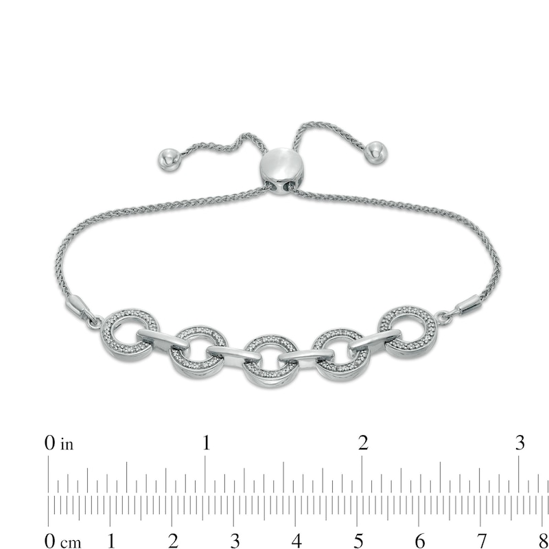 Diamond Accent Alternating Link Bolo Bracelet in Sterling Silver – 9.5"