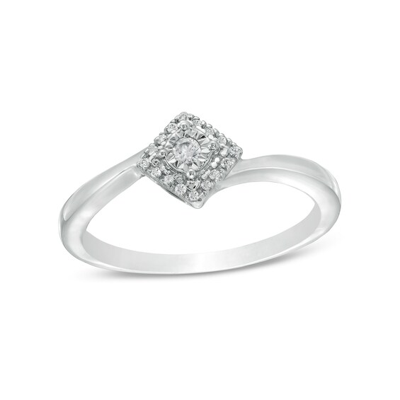 0.065 CT. T.W. Diamond Frame Tilted Square Ring in Sterling Silver