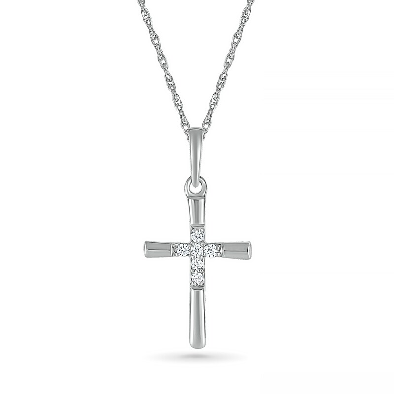 Diamond Accent Six Stone Cross Pendant in Sterling Silver