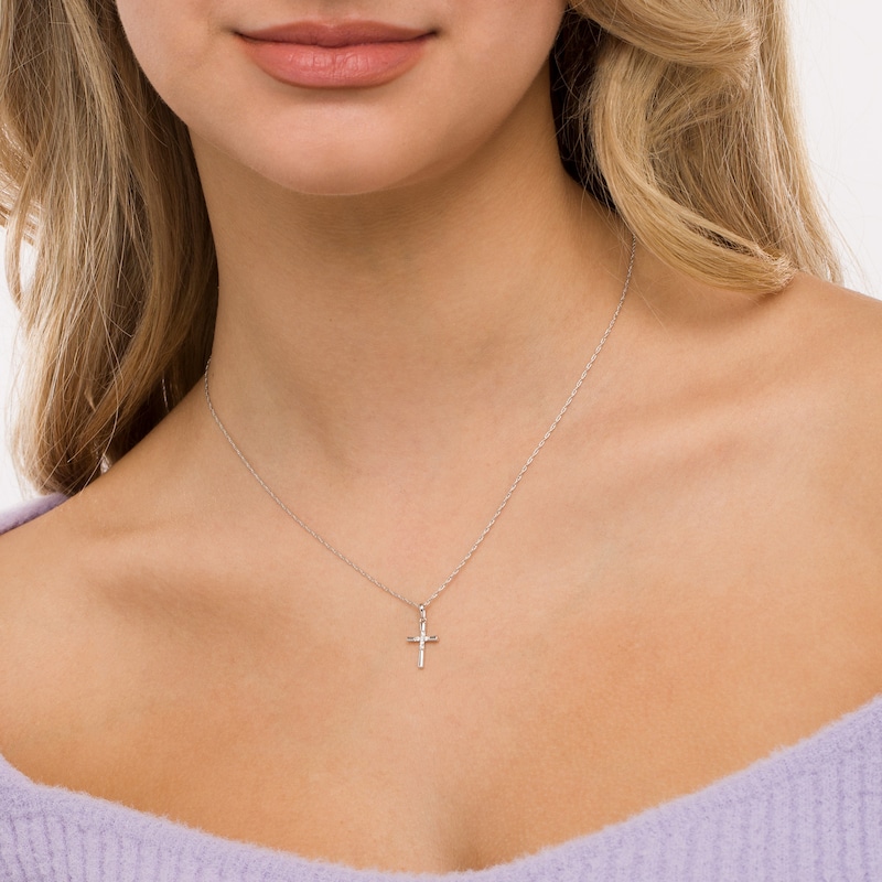 Main Image 2 of Diamond Accent Six Stone Cross Pendant in Sterling Silver