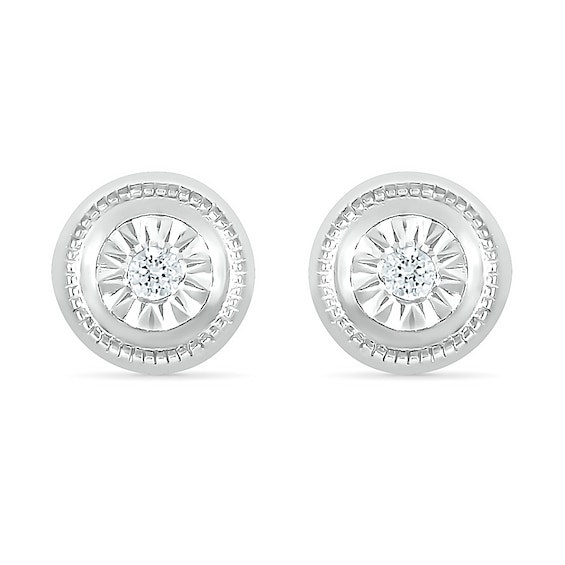 0.04 CT. T.W. Diamond Solitaire Textured Frame Stud Earrings in Sterling Silver