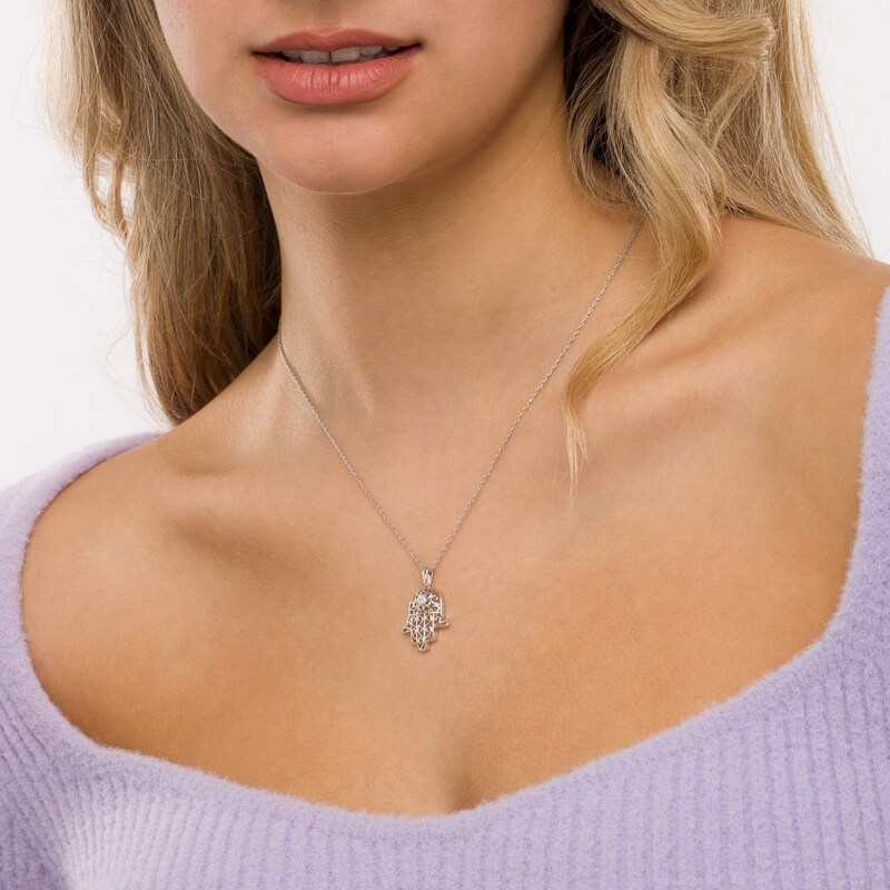 Main Image 2 of Diamond Accent Hamsa Pendant in Sterling Silver