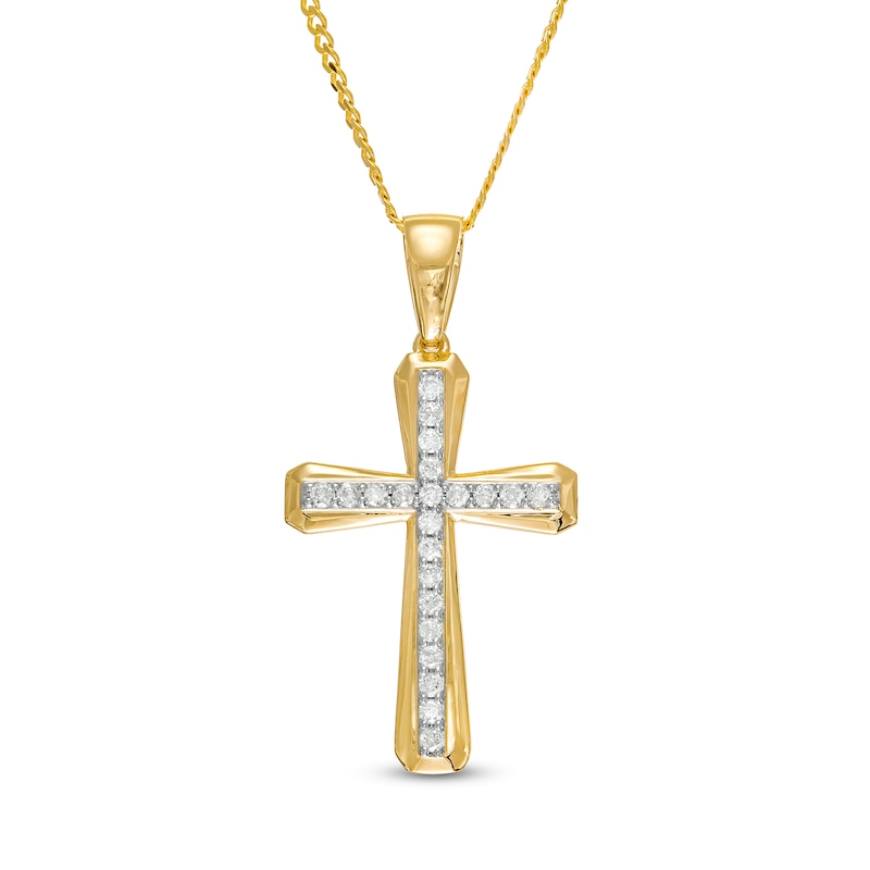 Men's 0.50 CT. T.W. Diamond Bevelled Edge Gothic-Style Cross Pendant in 10K Gold - 22"|Peoples Jewellers