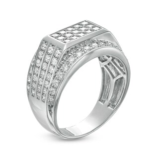 Men's 1.95 CT. T.W. Rectangular Composite Diamond Triple-Row Border Ring in 10K White Gold