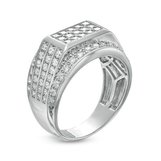 Men's 1.95 CT. T.W. Rectangular Composite Diamond Triple-Row Border Ring in 10K White Gold