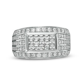 Men's 1.95 CT. T.W. Rectangular Composite Diamond Triple-Row Border Ring in 10K White Gold