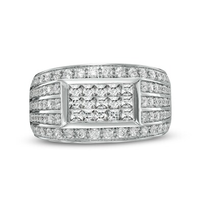 Men's 1.95 CT. T.W. Rectangular Composite Diamond Triple-Row Border Ring in 10K White Gold