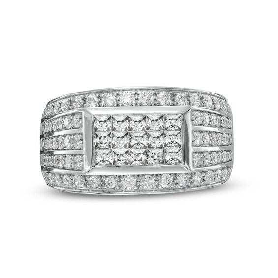 Men's 1.95 CT. T.W. Rectangular Composite Diamond Triple-Row Border Ring in 10K White Gold