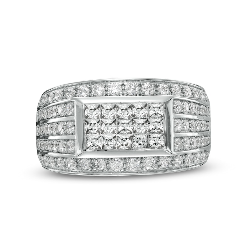 Men's 1.95 CT. T.W. Rectangular Composite Diamond Triple-Row Border Ring in 10K White Gold