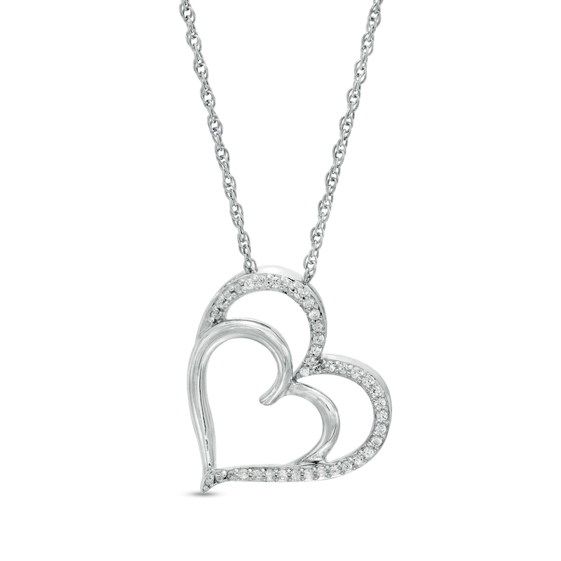 0.085 CT. T.W. Diamond Double Heart Pendant in Sterling Silver|Peoples Jewellers