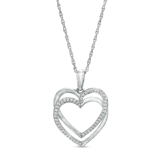 0.12 CT. T.W. Diamond Double Heart Link Pendant in Sterling Silver